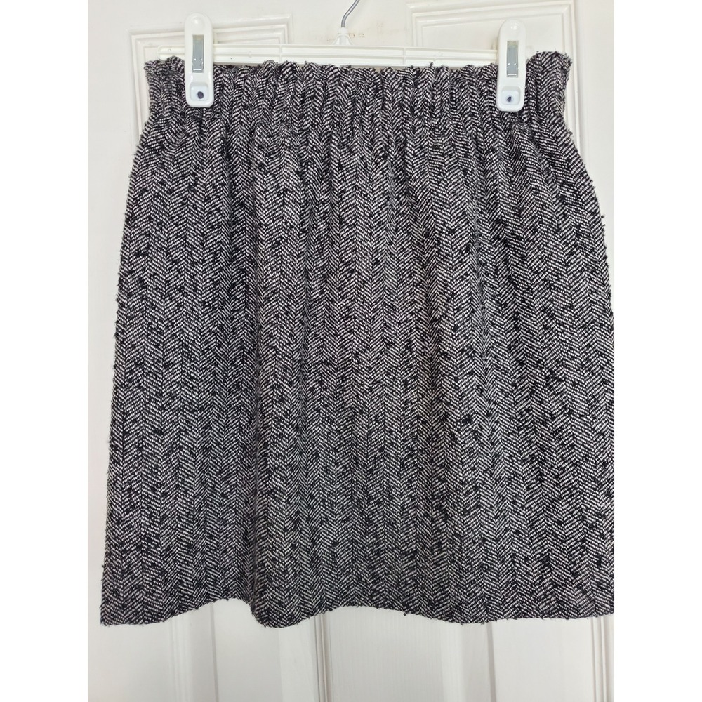 J.Crew Herringbone Mini Skirt Black White Wool Blend Pull On Versatile Fall Sz 0